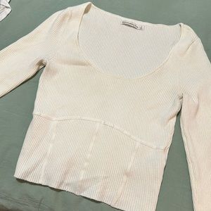 White Scoop neck long sleeve